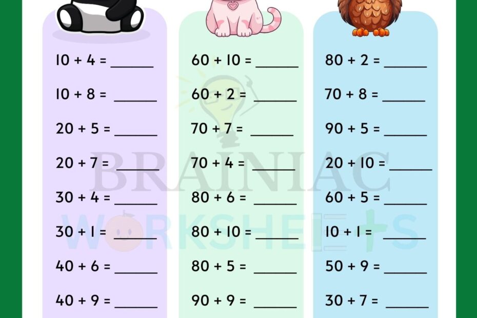 Playful Easy Addition Maths Worksheet For Class 2 Brainiac Worksheets
