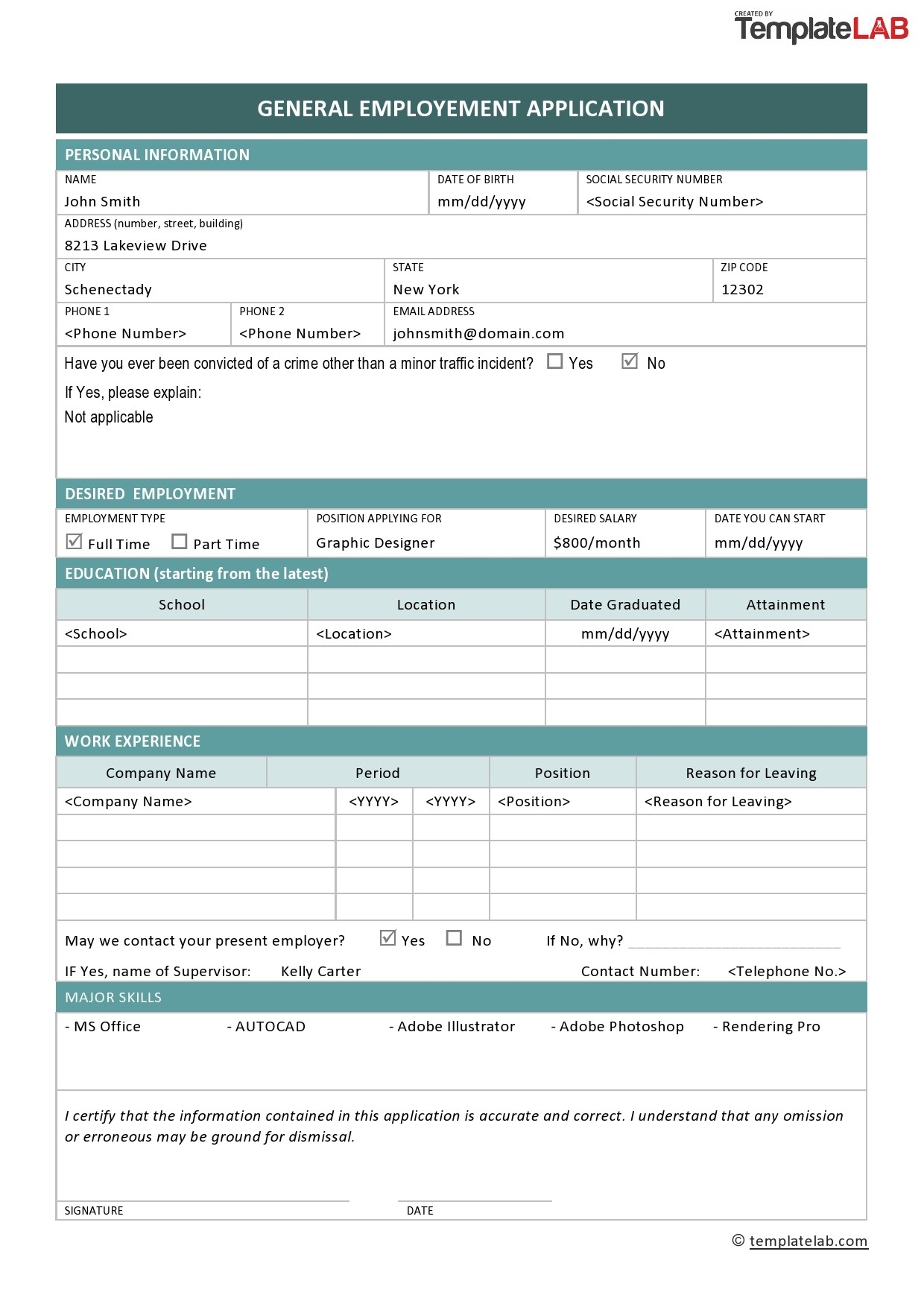 printable free job application template
