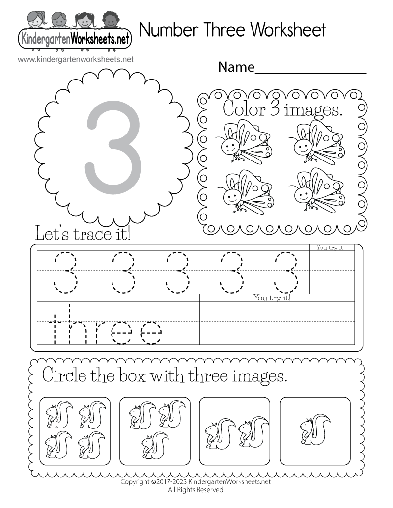 number 3 worksheets for preschool