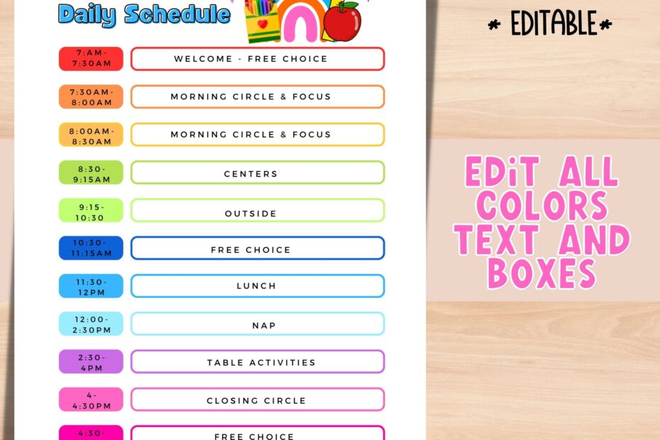 Preschool Daily Schedule Daycare Schedule EDITABLE Template Customizable Home Daycare Schedule Etsy