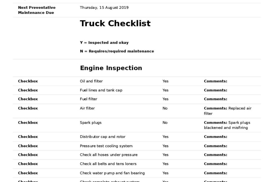 Preventative Maintenance Checklist For Trucks Diesel Semi Trucks