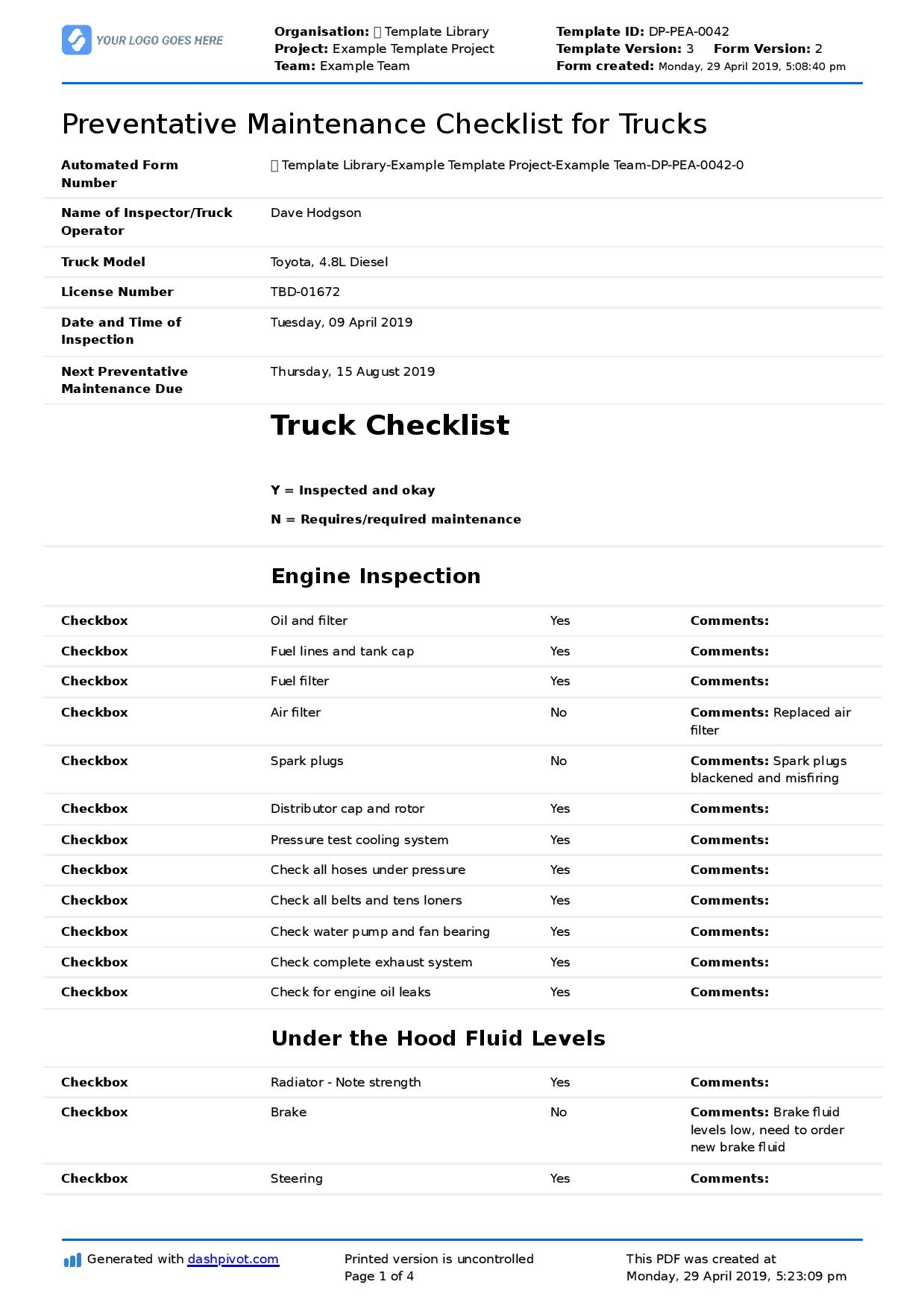 Preventative Maintenance Checklist For Trucks Diesel Semi Trucks