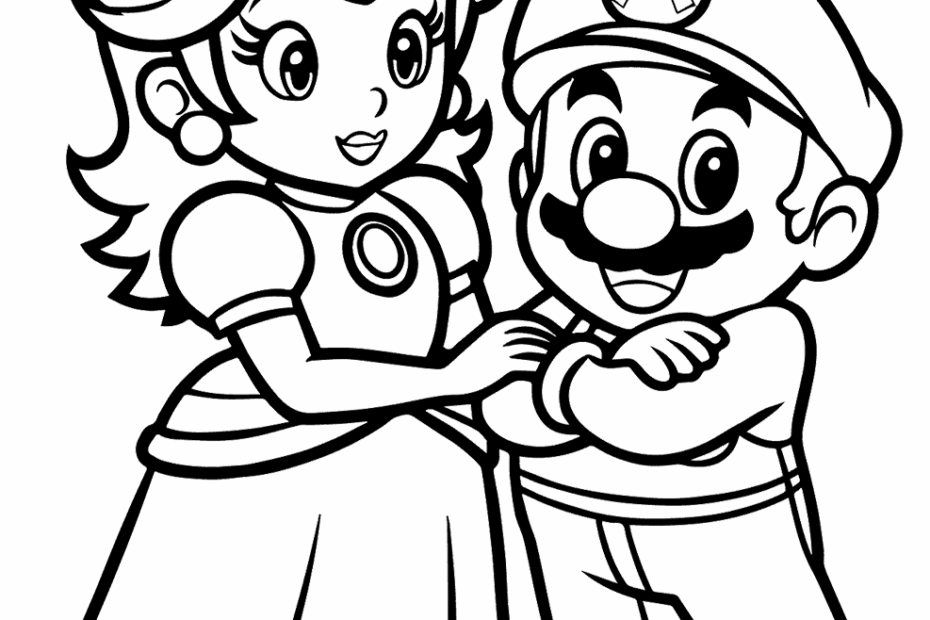 Princess Peach And Mario Coloring Page Easy Drawing Guides