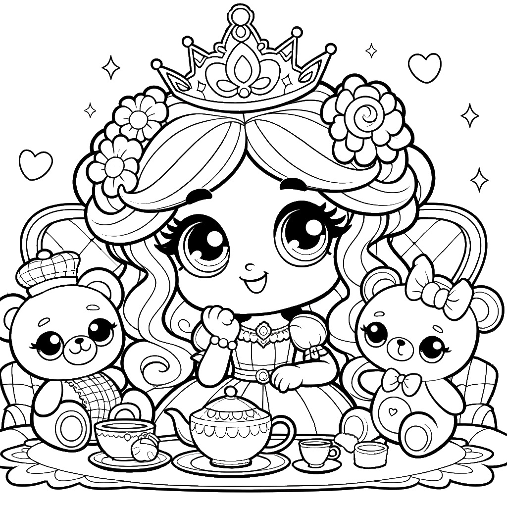 Princess With Her Stuffed Animals Coloring Page To Print free PDF Lilocolors