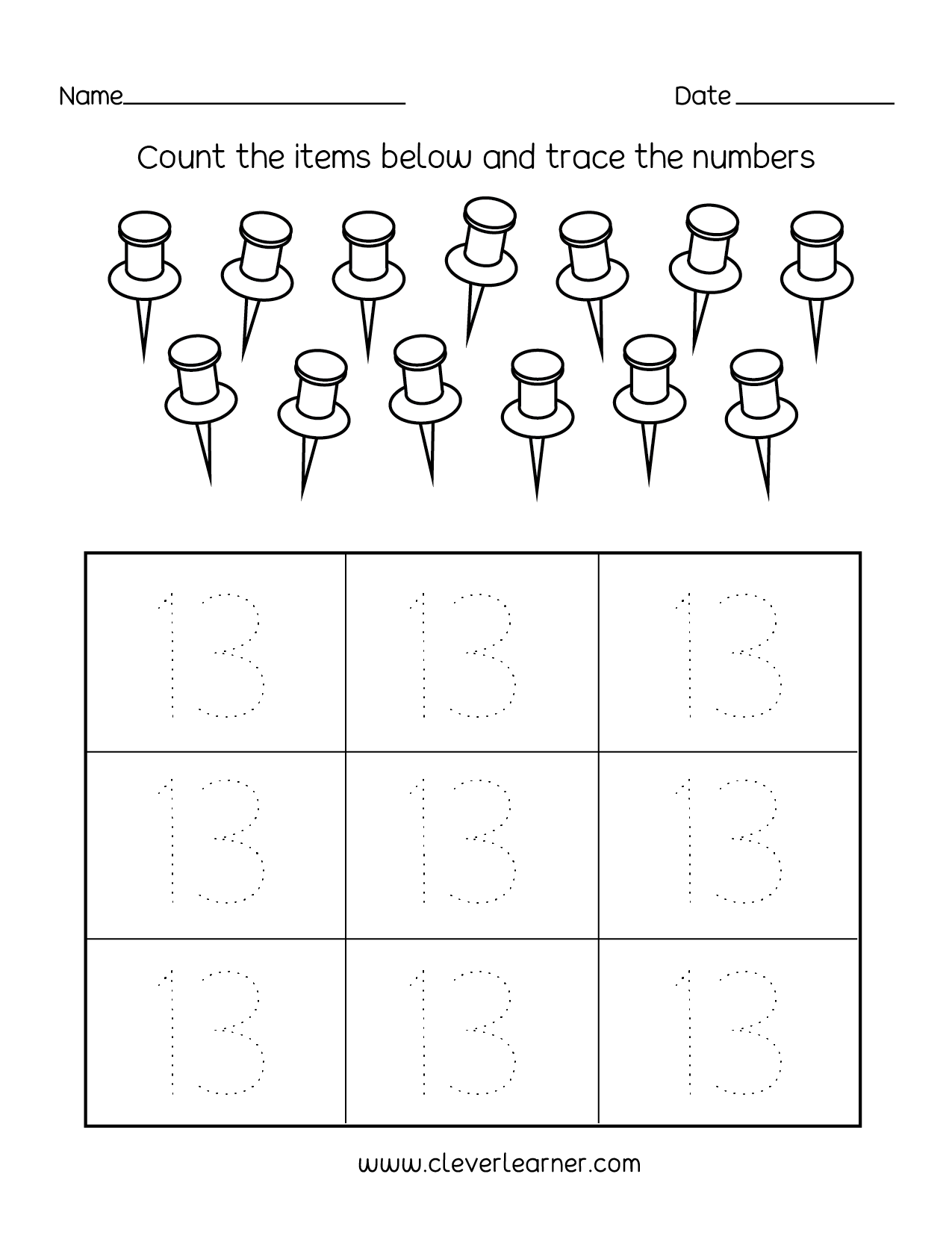 Print The Number 13 thirteen K5 Learning Worksheets Library