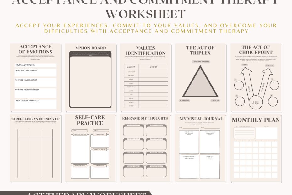 Printable Acceptance Therapy Worksheets Mindfulness DBT And ACT Techniques CBT Values Bullseyes Therapy Mental Health Worksheets Etsy