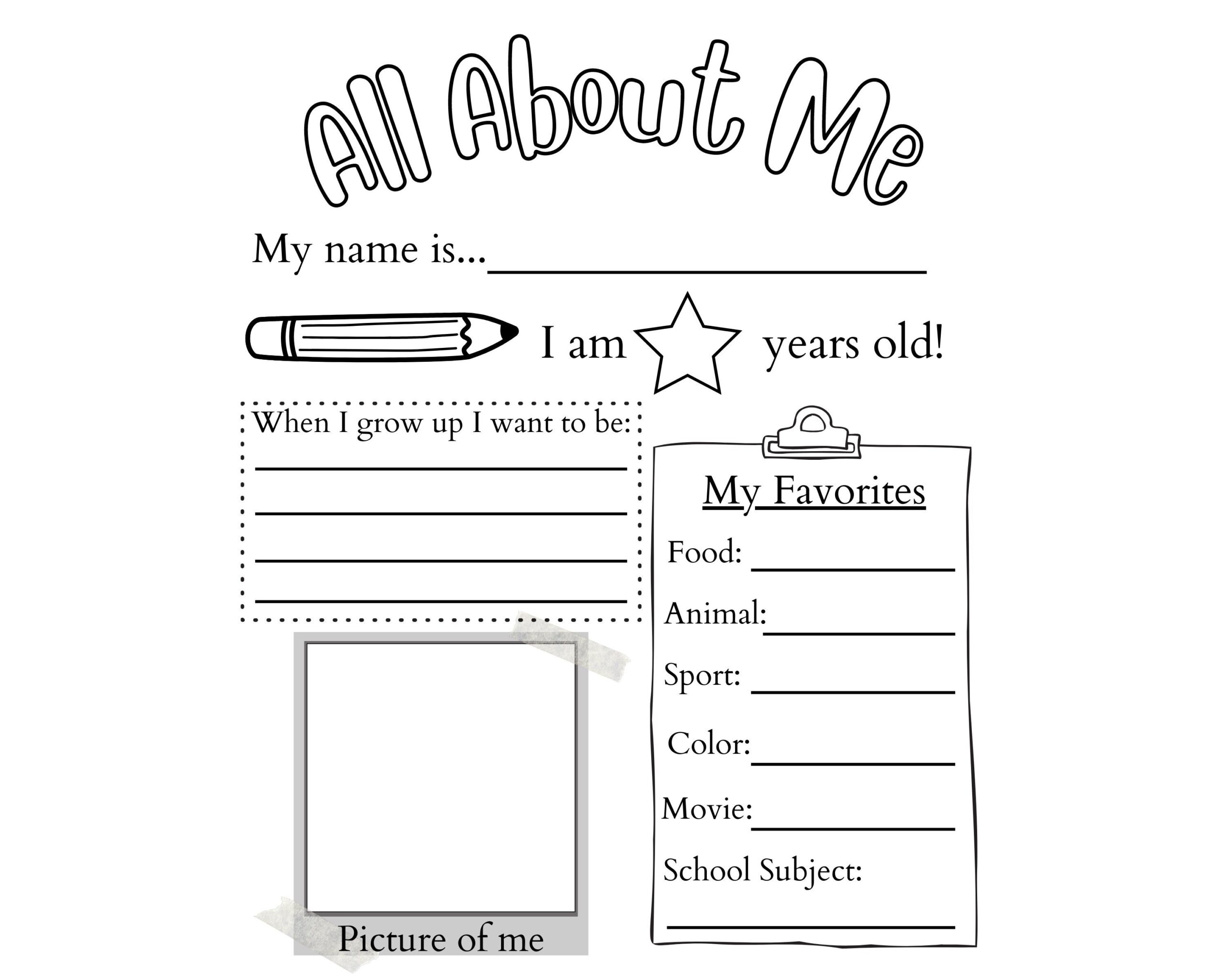 all about me worksheets