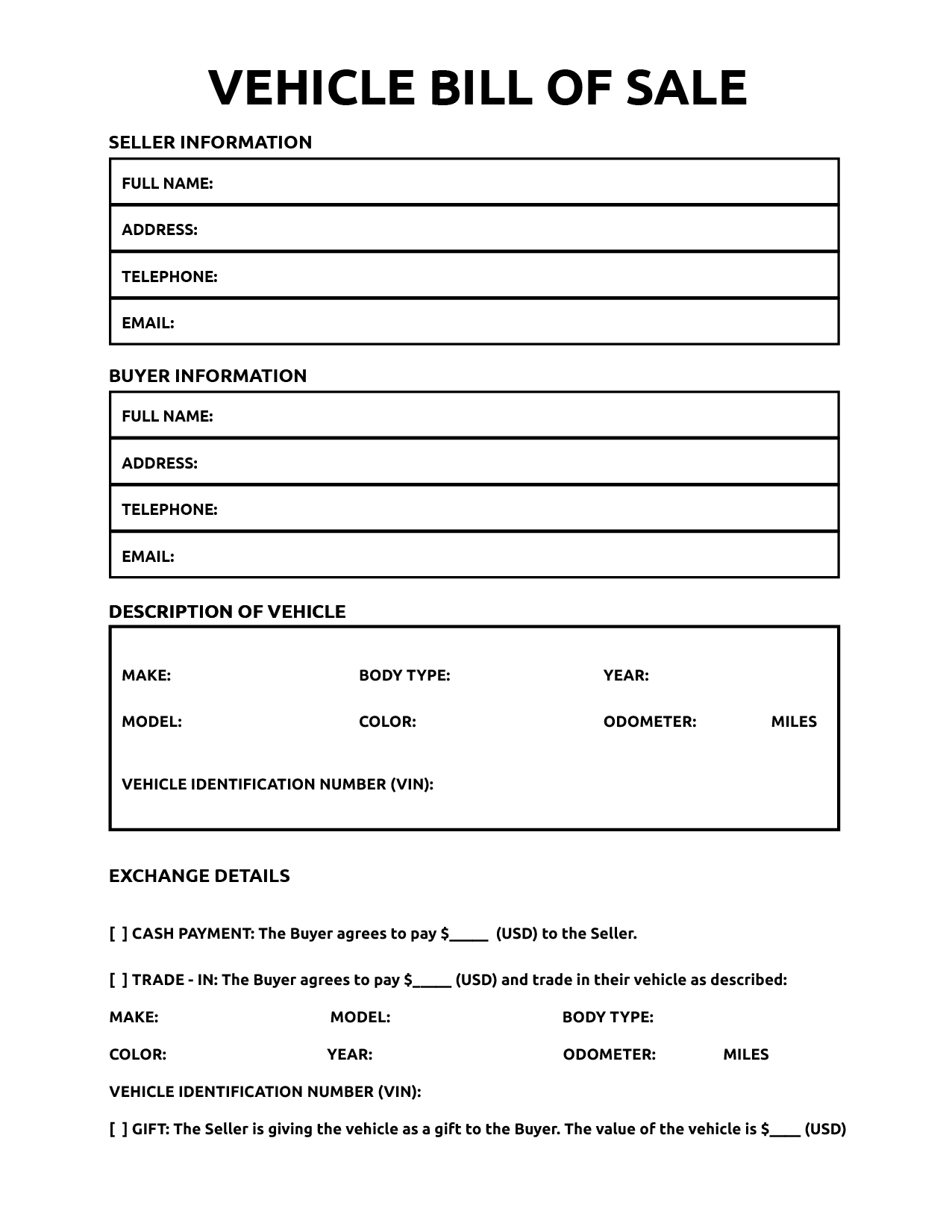 printable auto bill of sale