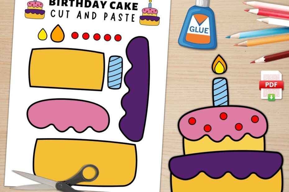 Printable Birthday Cake Craft Template For Kids Birthday Activities Birthday Cake Paper Craft Build A Cake US Letter Size A4 Size Etsy