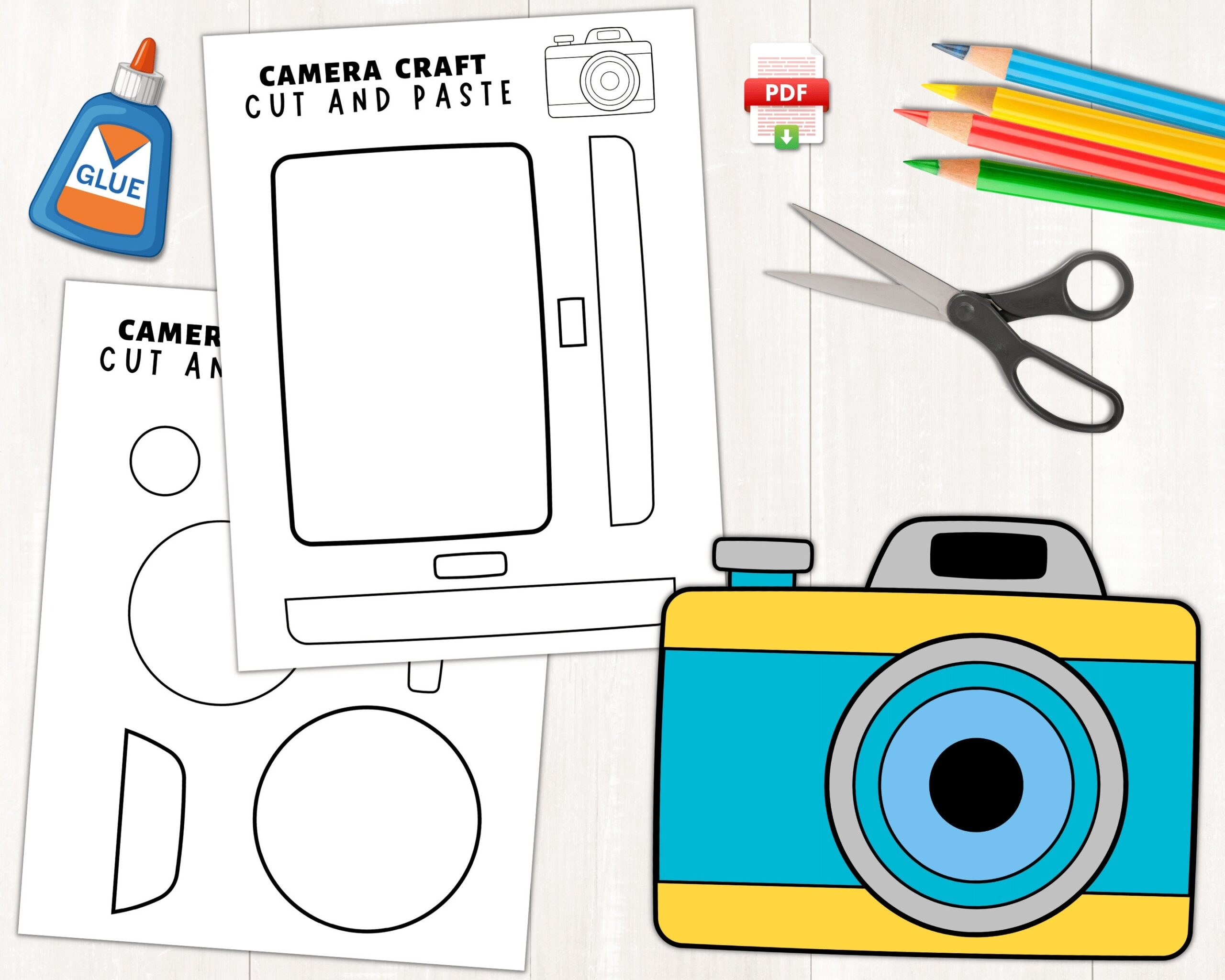 Printable Camera Craft For Kids Camera Cut U0026 Paste Craft Template Build A Camera Camera Coloring Page US Letter Size A4 Size Etsy