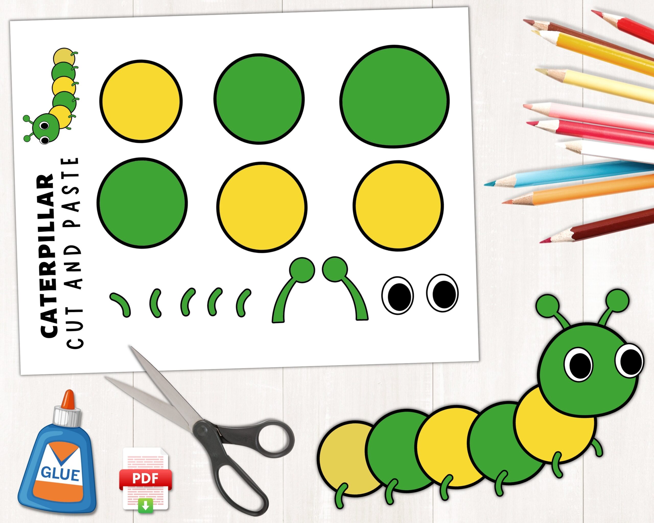 Printable Caterpillar Craft Spring Activities Insect Craft Caterpillar Coloring Page Indoor Preschool Activity US Letter Size A4 Size Etsy