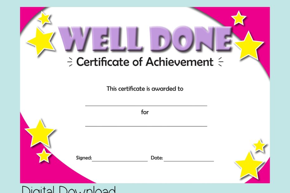 Printable Certificate Of Achievement Good Behaviour Reward Digital Download Awards Congratulations Certificate Well Done Gift For Girls