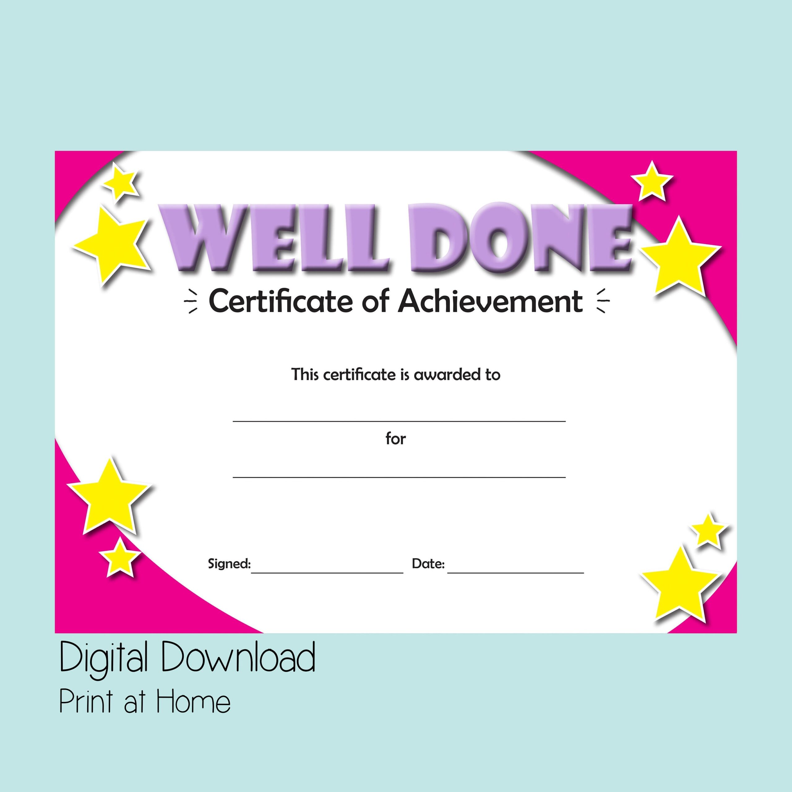 Printable Certificate Of Achievement Good Behaviour Reward Digital Download Awards Congratulations Certificate Well Done Gift For Girls