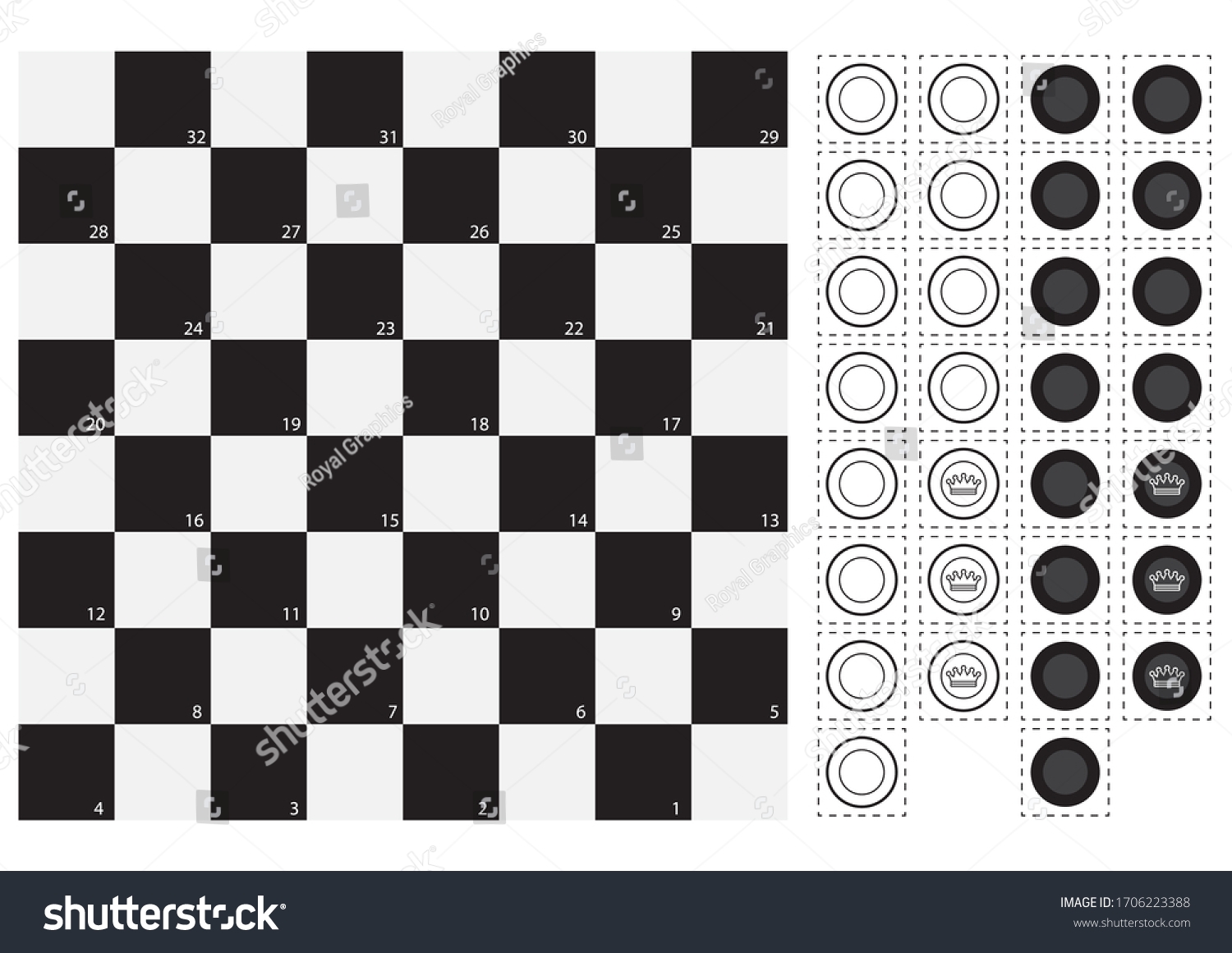 Printable Checkers Droughts Board Pieces A4 Stock Illustration 1706223388 Shutterstock