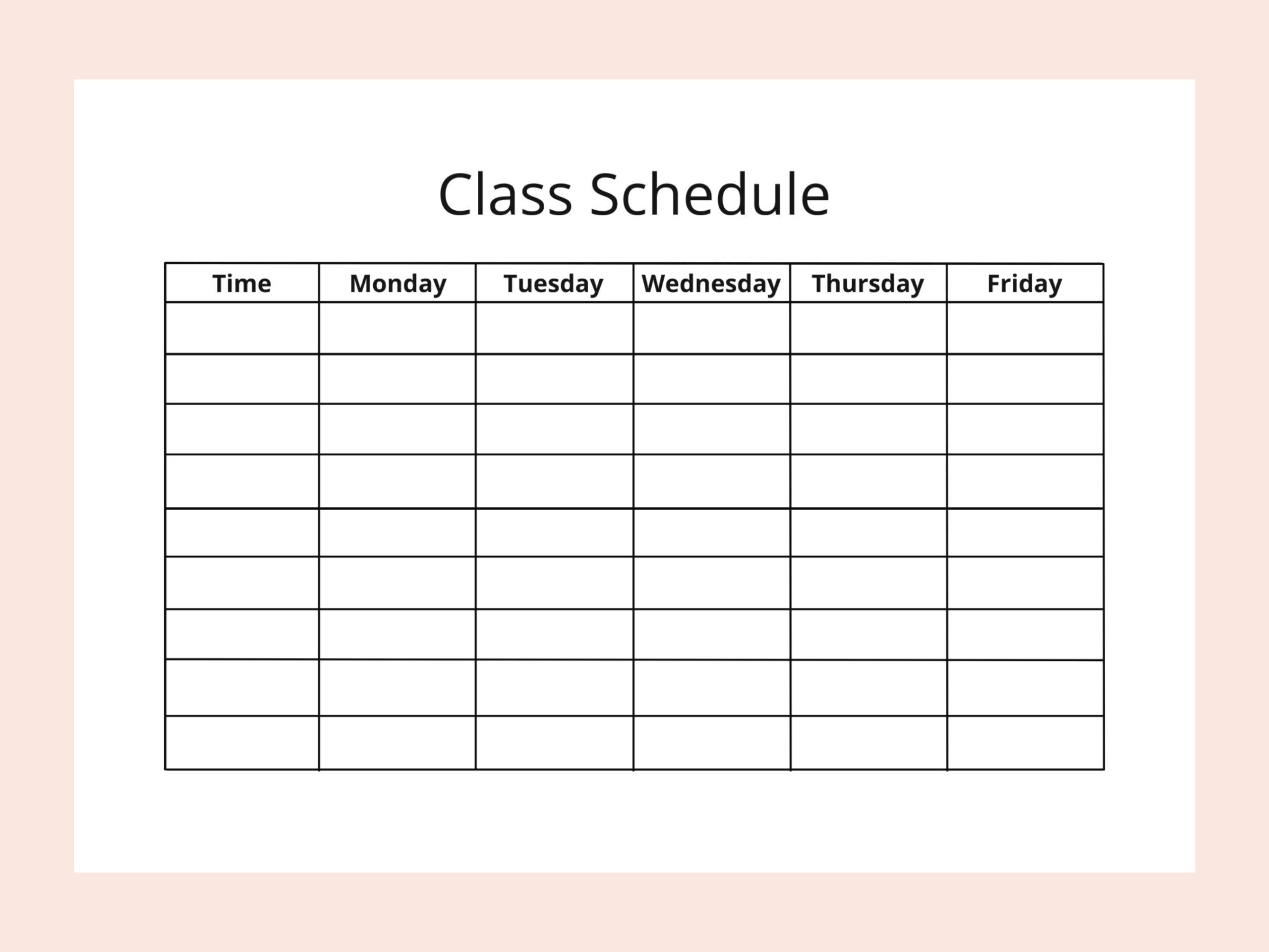 blank template for class schedule