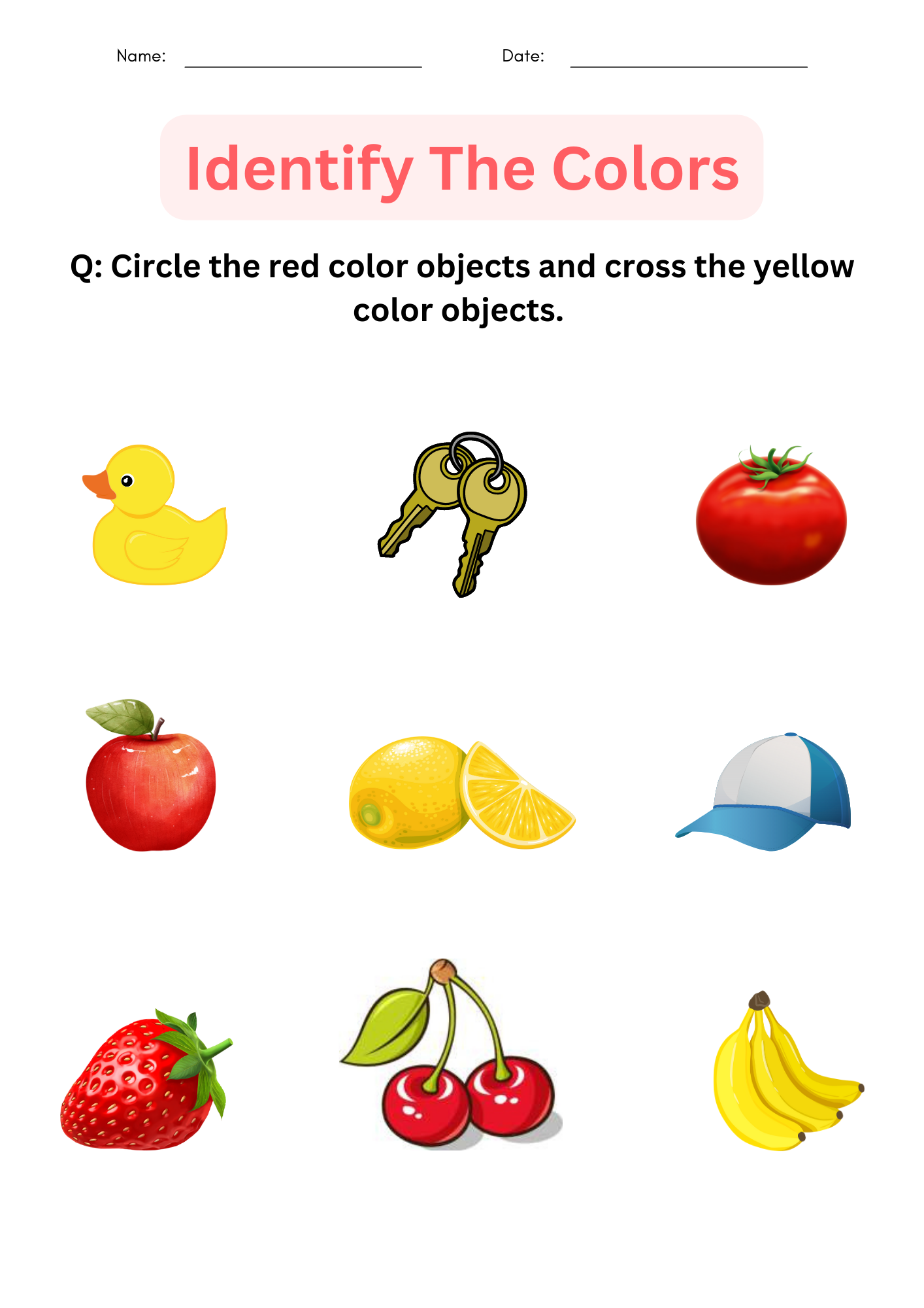 Printable Color Identification Matching Colors Worksheets For 