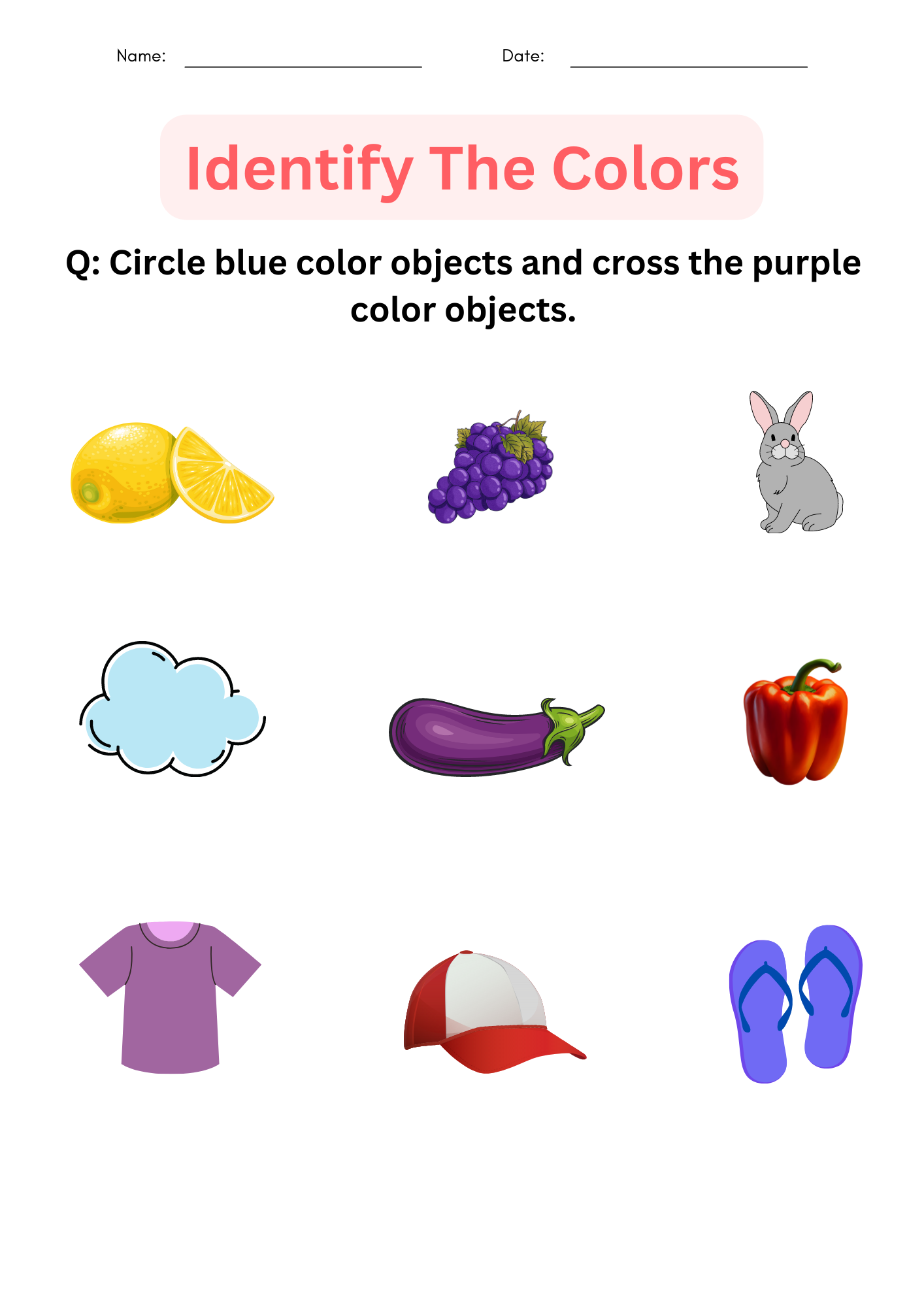Printable Color Identification Matching Colors Worksheets For 