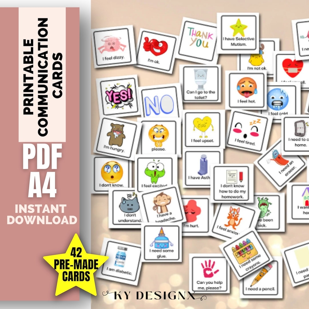 Printable Communication Cards For Non verbal Autism Children Selective Mutism Learning Disabilities Teens Visual Communication Cards Etsy