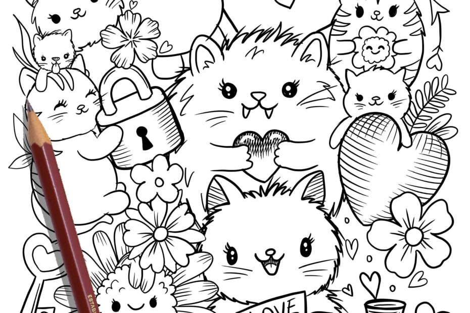 PRINTABLE Cute Kitty Cats Coloring Page Hand drawn Coloring Sheet Cat Doodles Coloring Page Kids Coloring Page Adult Coloring Etsy UK