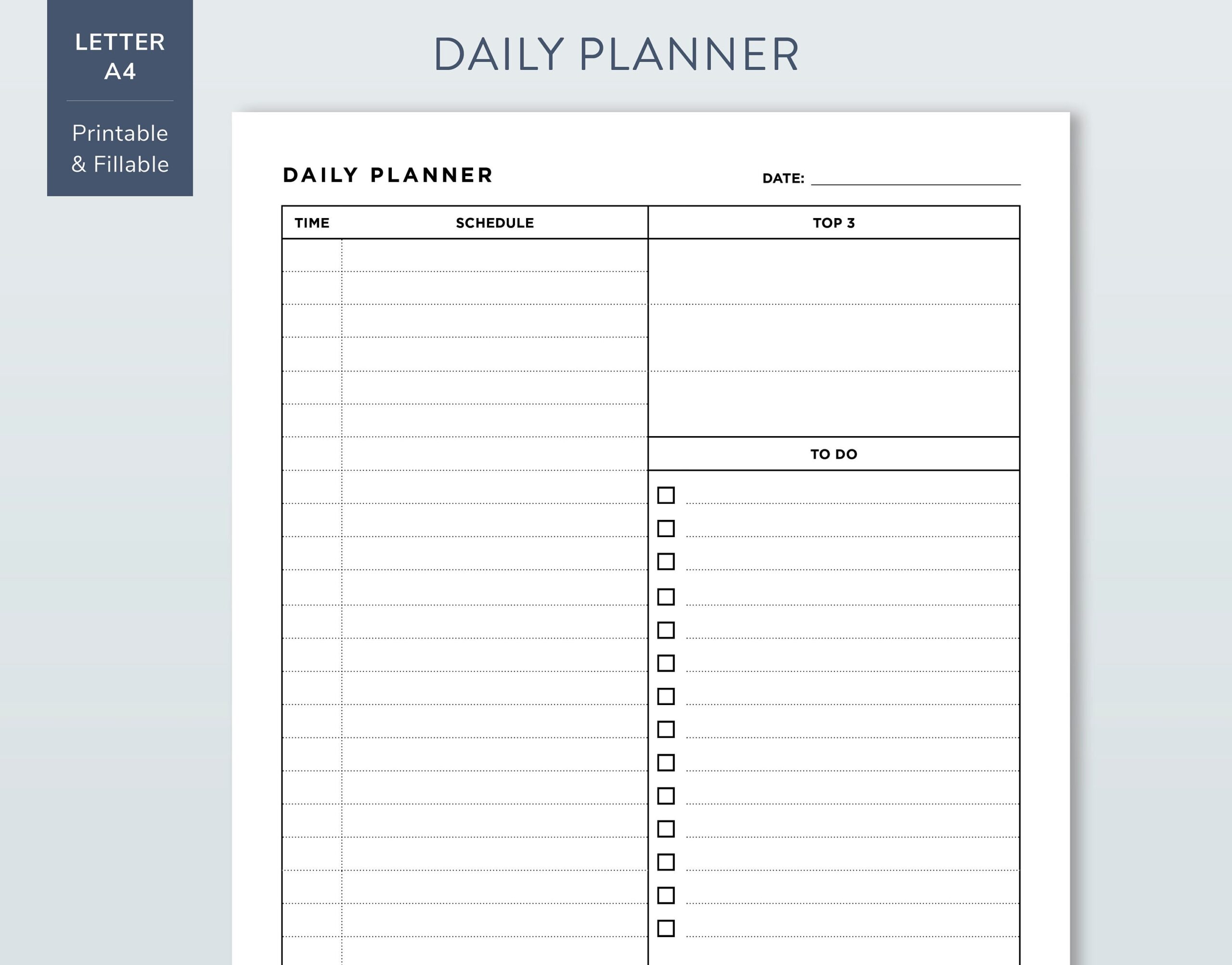 Printable Daily Planner Simple Daily Organizer Minimalist Daily 