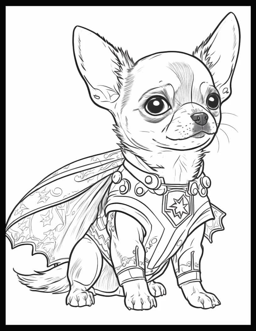Printable Digital Coloring Book For Kids And Adults Animal Greyscale Chihuahua Dog Perfect Gift For Her And Him PDF Coloring Books
