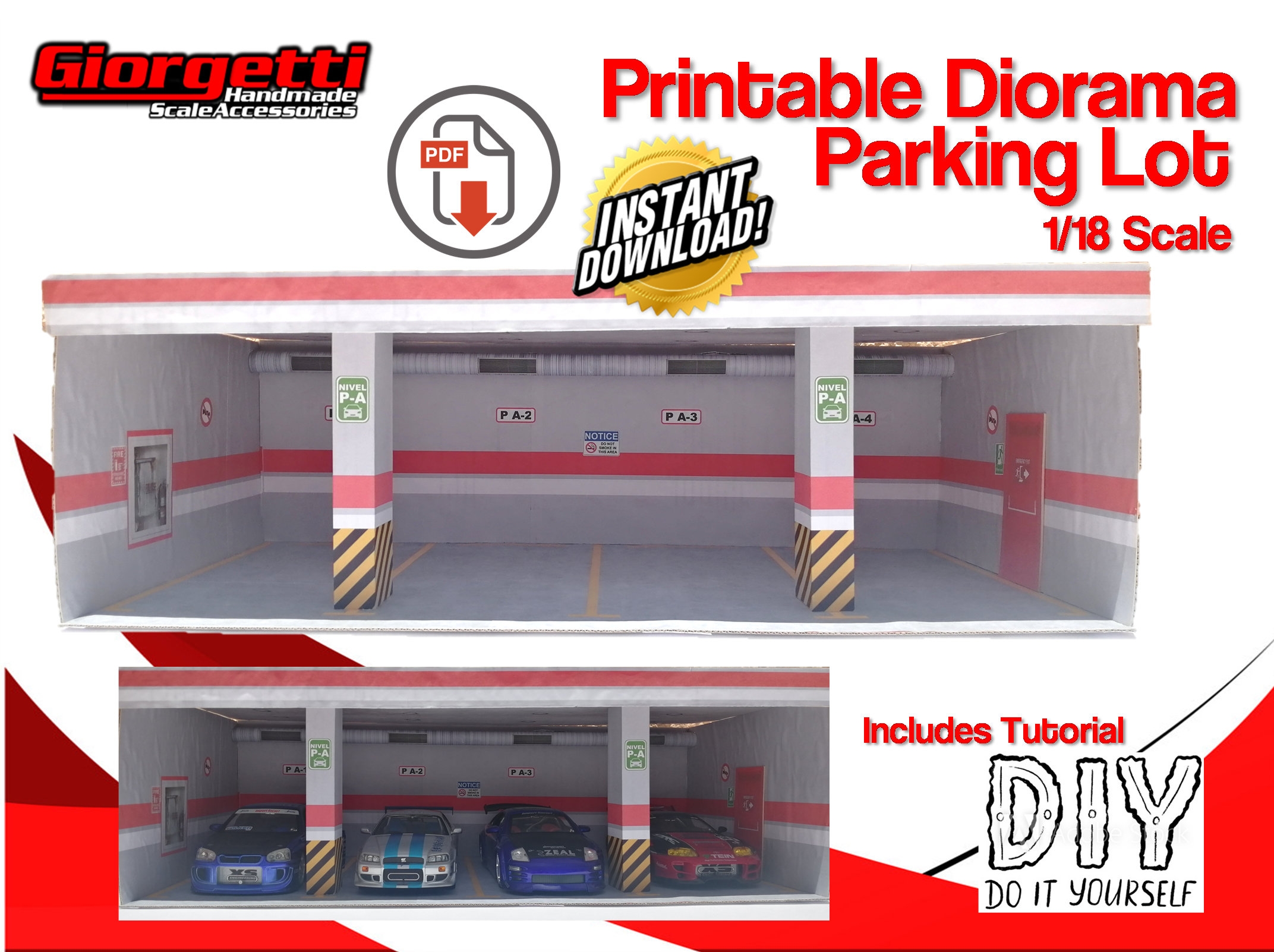 Printable Diorama Parking Lot 1 18 Scale Garage Diorama 