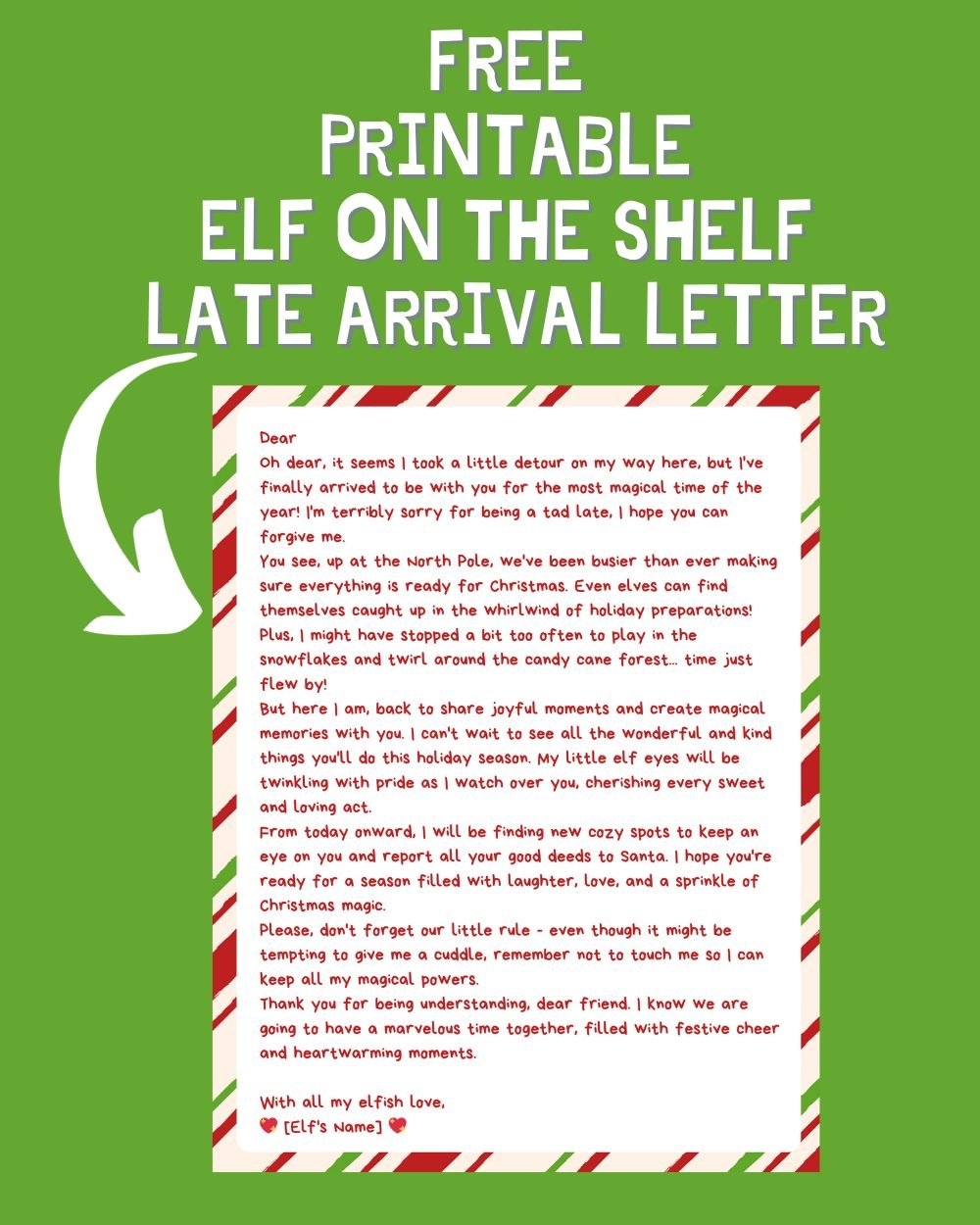 Printable Elf On The Shelf Late Arrival Letter Idea A Sparkle Of 