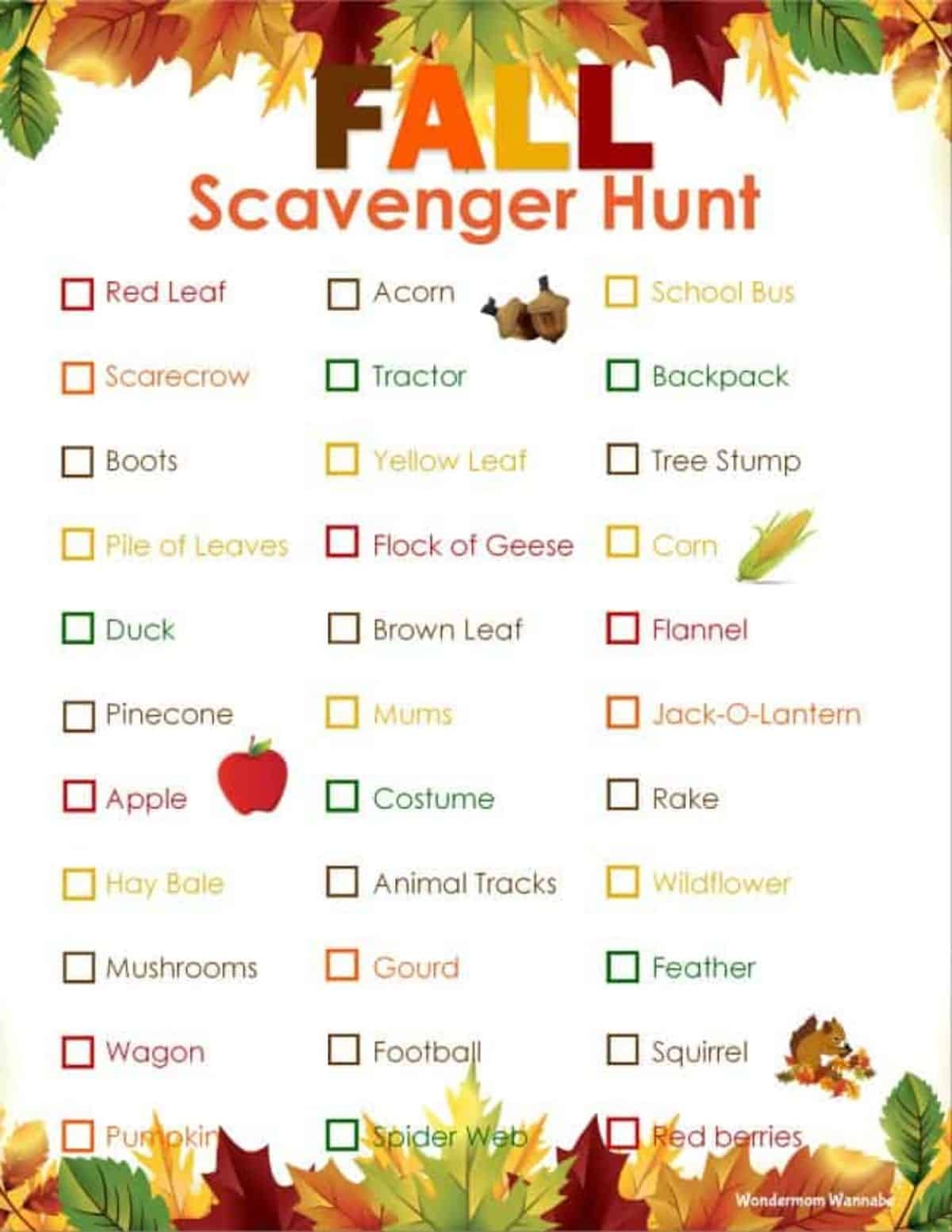 Printable Fall Scavenger Hunt