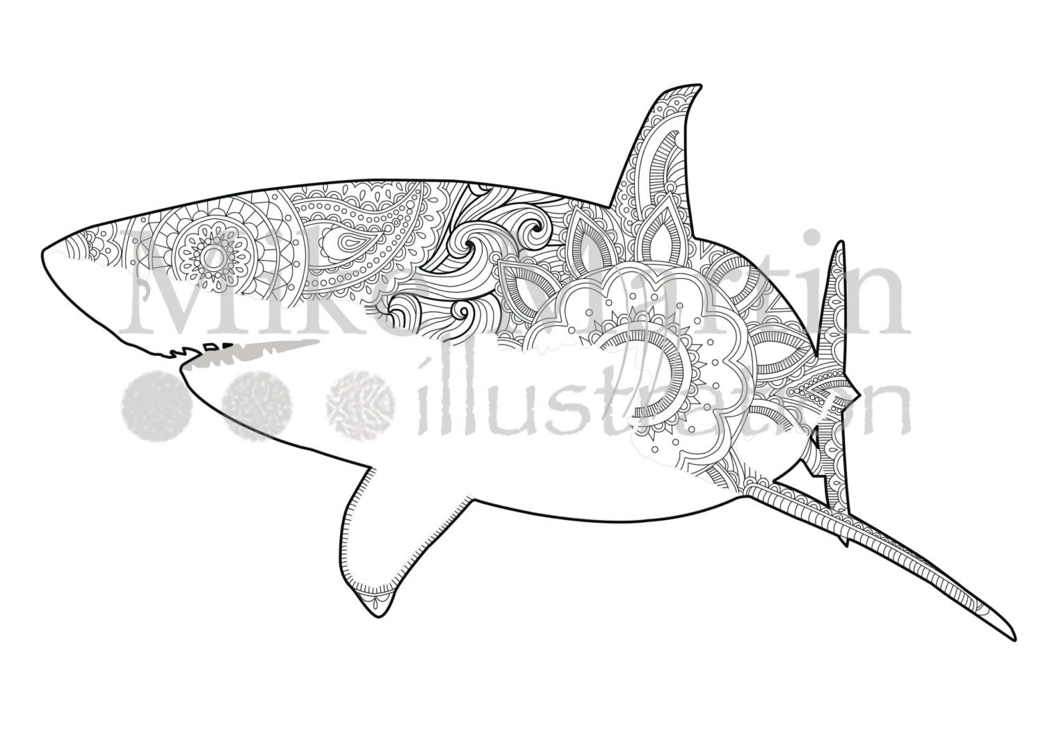 Printable Great White Shark Coloring Page Instant Download Adult Coloring Page Etsy