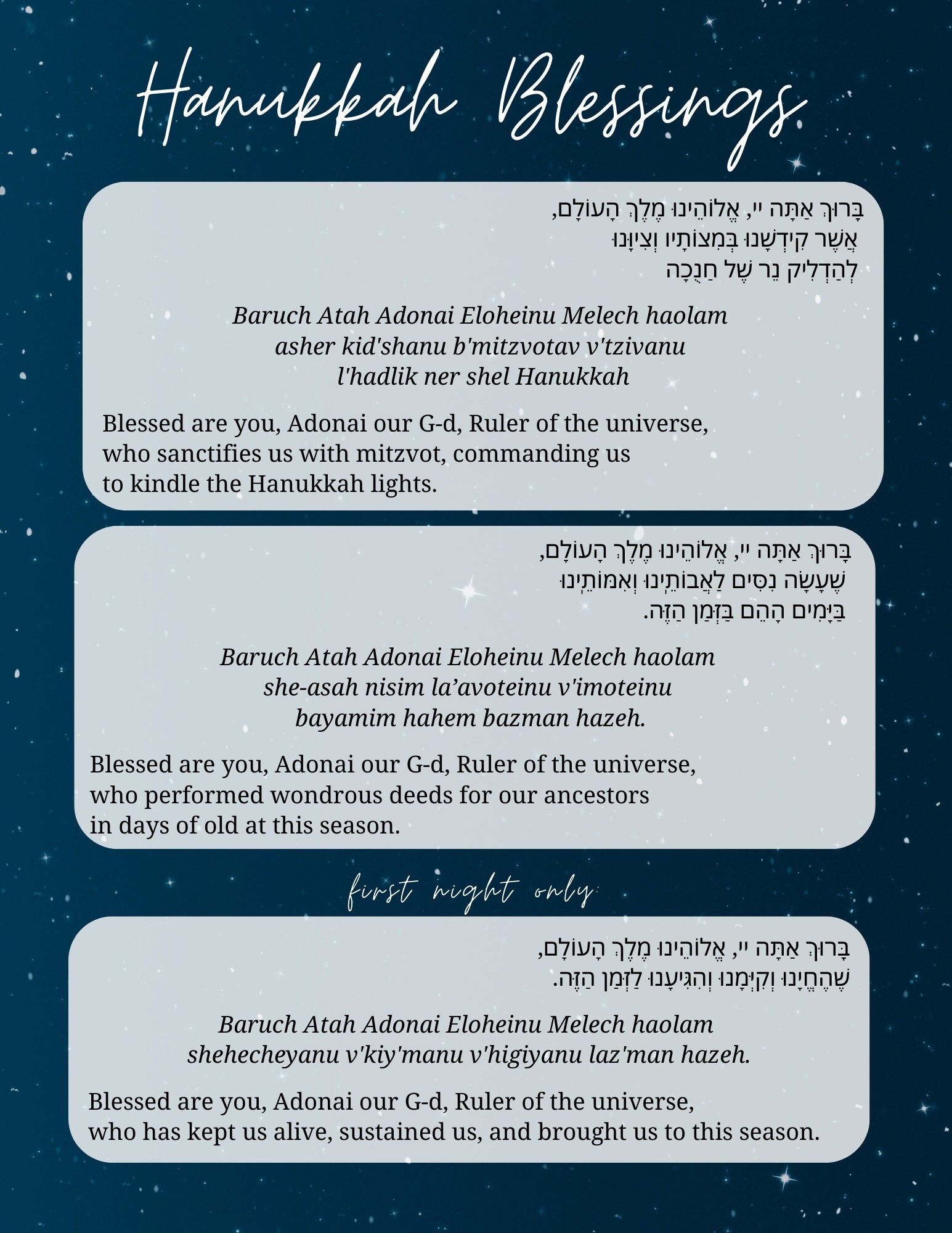 PRINTABLE Hanukkah Blessings digital Download One Page Etsy