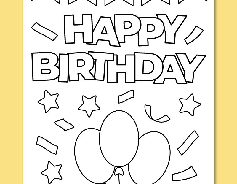 Printable Happy Birthday Coloring Card Chevron Lemon
