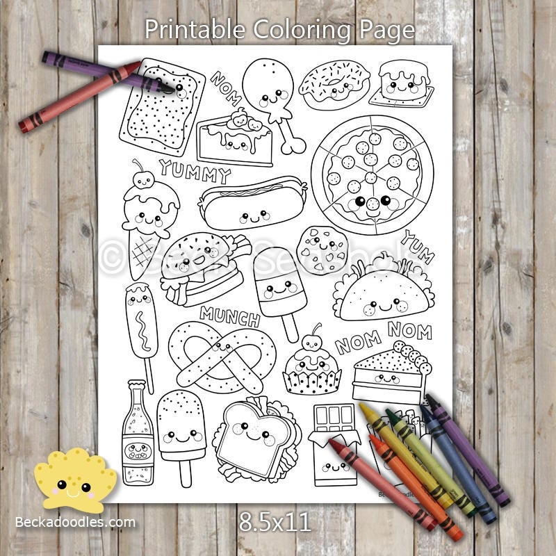 PRINTABLE Junk Food Coloring Page Digital Download Hand Drawn Coloring Sheet Food Coloring Page Kids Coloring Page Adult Coloring