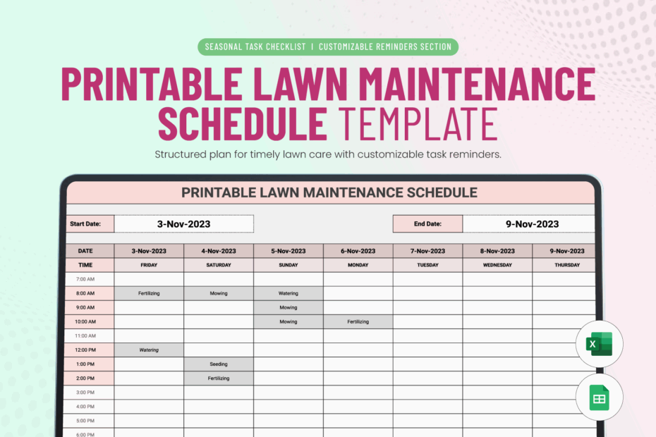 Printable Lawn Maintenance Schedule Template In Excel Google Sheets Download Template