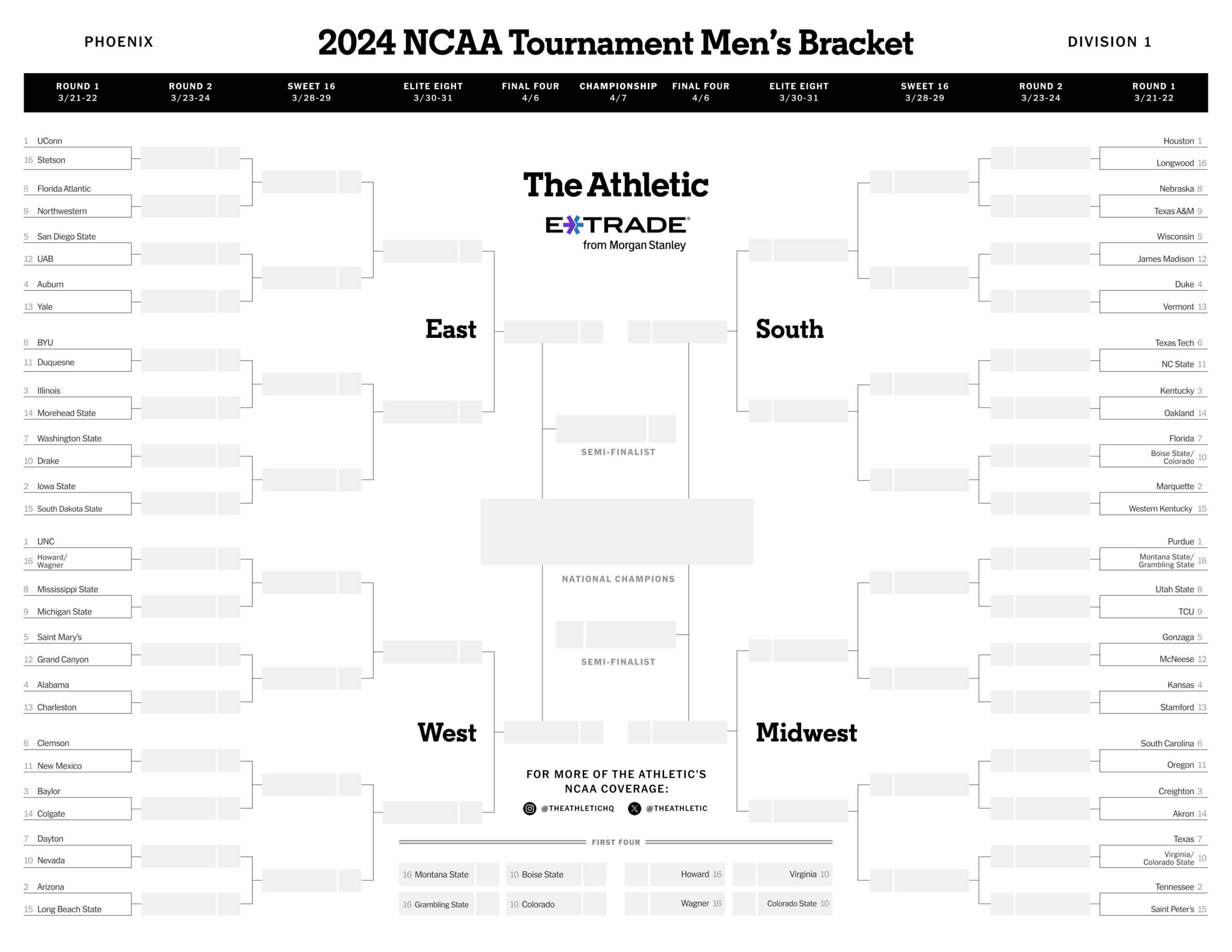 ncaa men's bracket 2024 printable