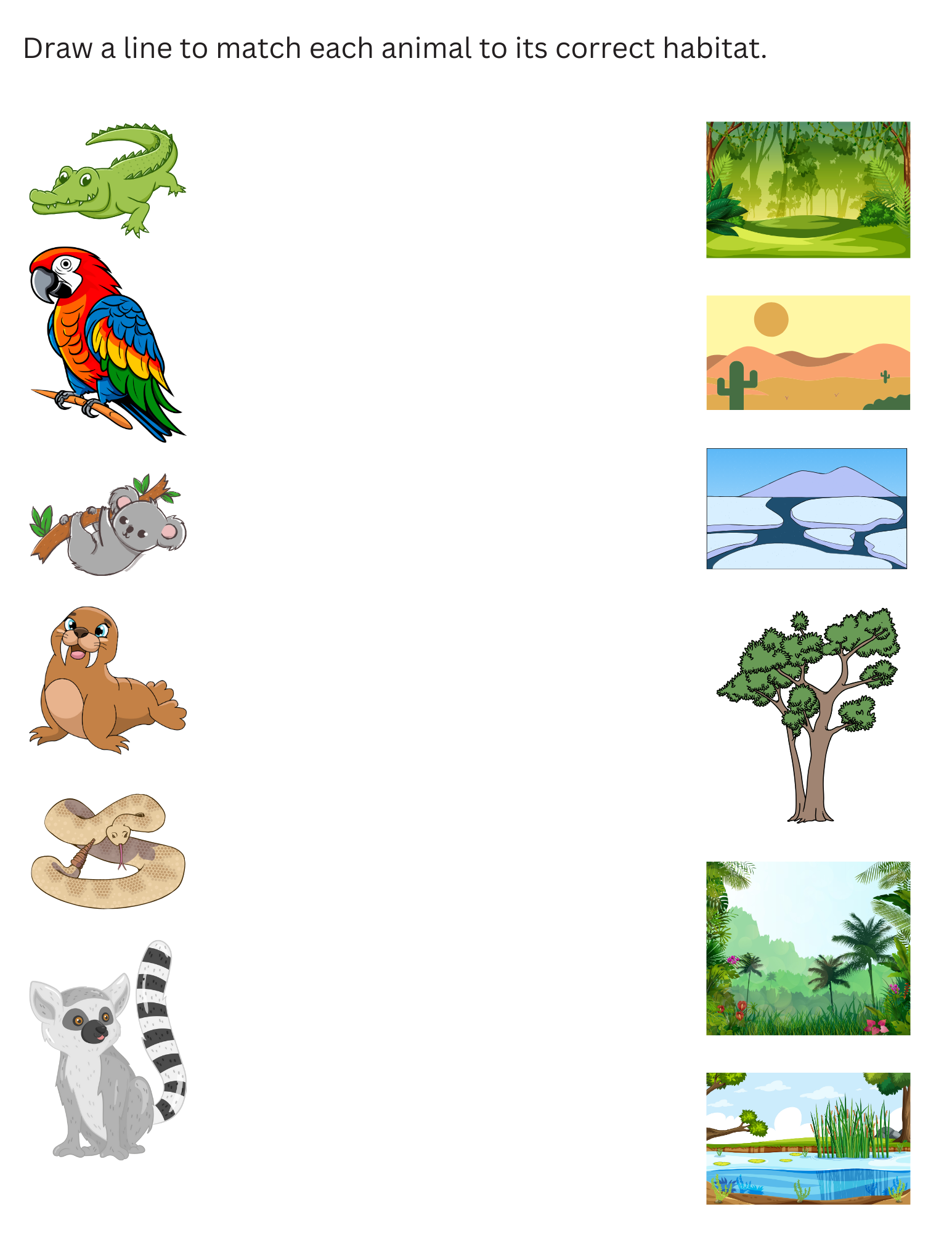 Printable Match The Animal To Its Habitat Worksheet For 
