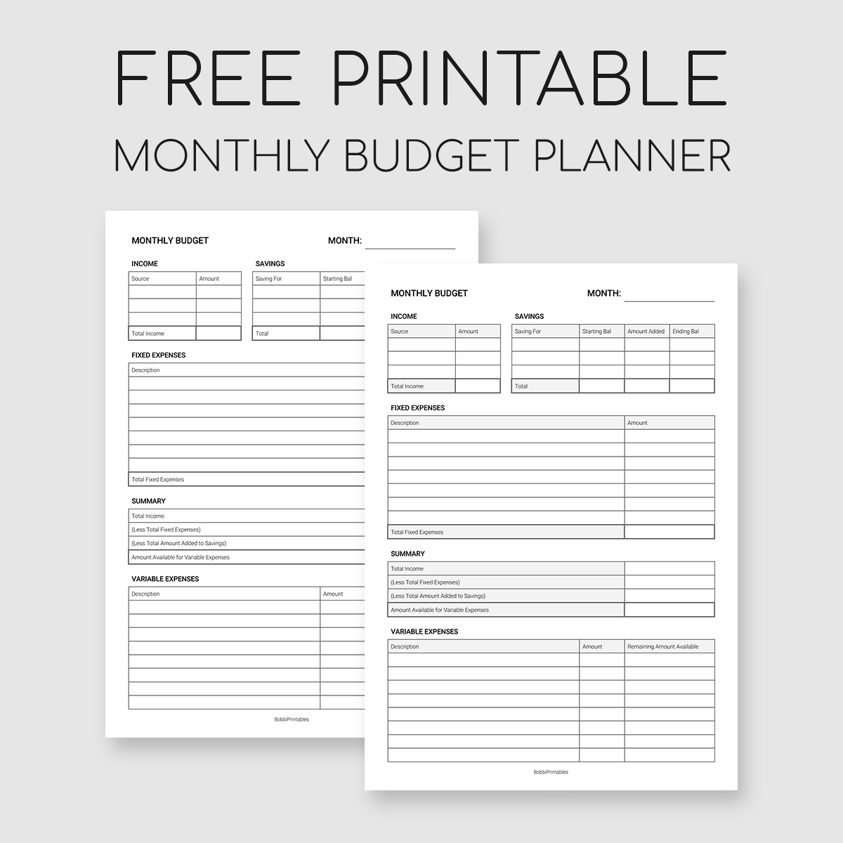 budget pages printable