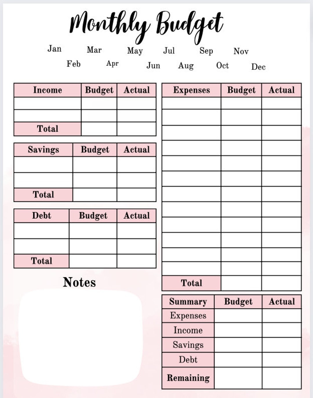 budget plan worksheet