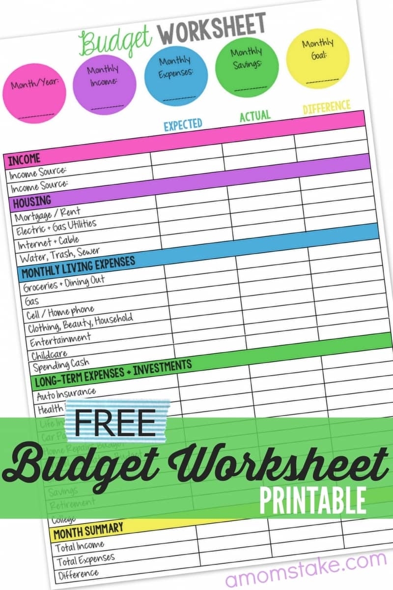 monthly budgeting worksheets
