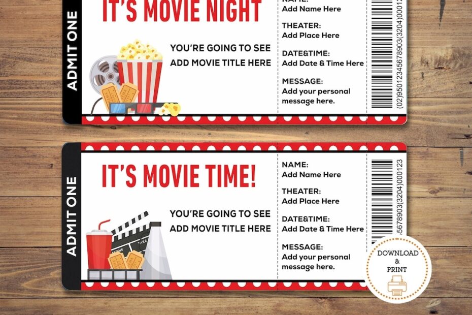 Printable MOVIE Gift Tickets Cinema Themed Gift Reveal Ticket Printable Boarding Pass Instant Download Movie Ticket Birthday Party Etsy UK