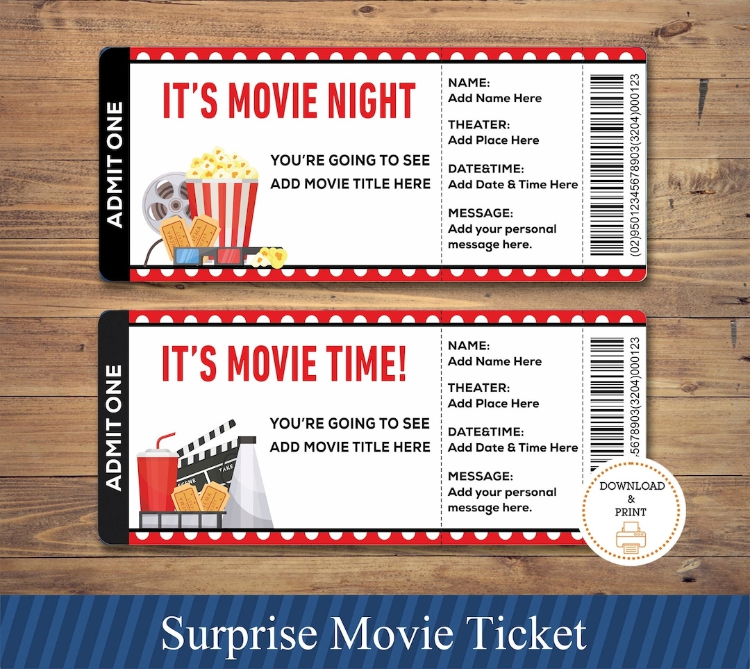 Printable MOVIE Gift Tickets Cinema Themed Gift Reveal Ticket Printable Boarding Pass Instant Download Movie Ticket Birthday Party Etsy UK