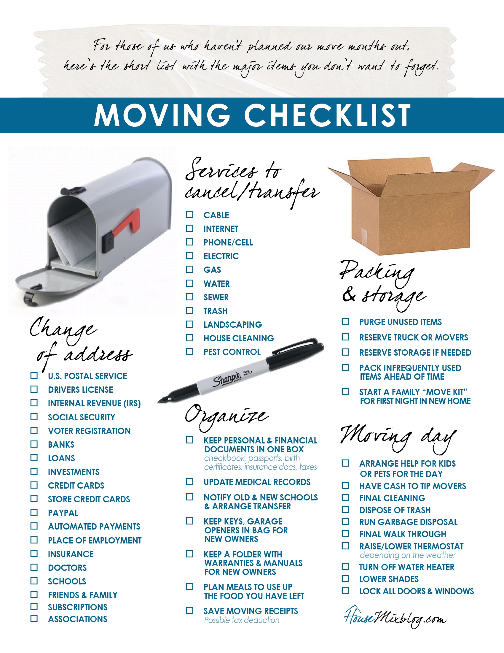 moving checklist printable