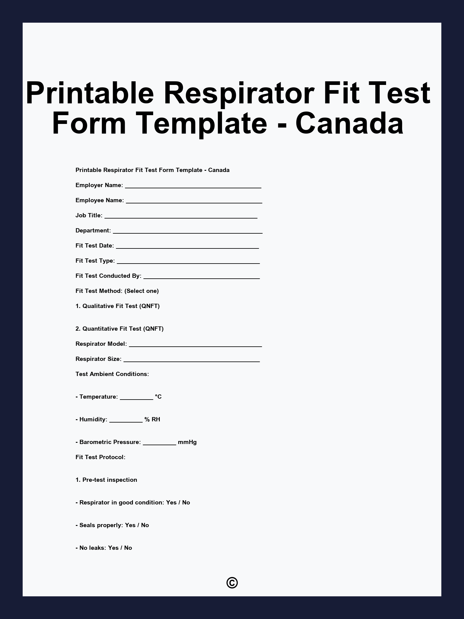 Printable Respirator Fit Test Form Template Canada