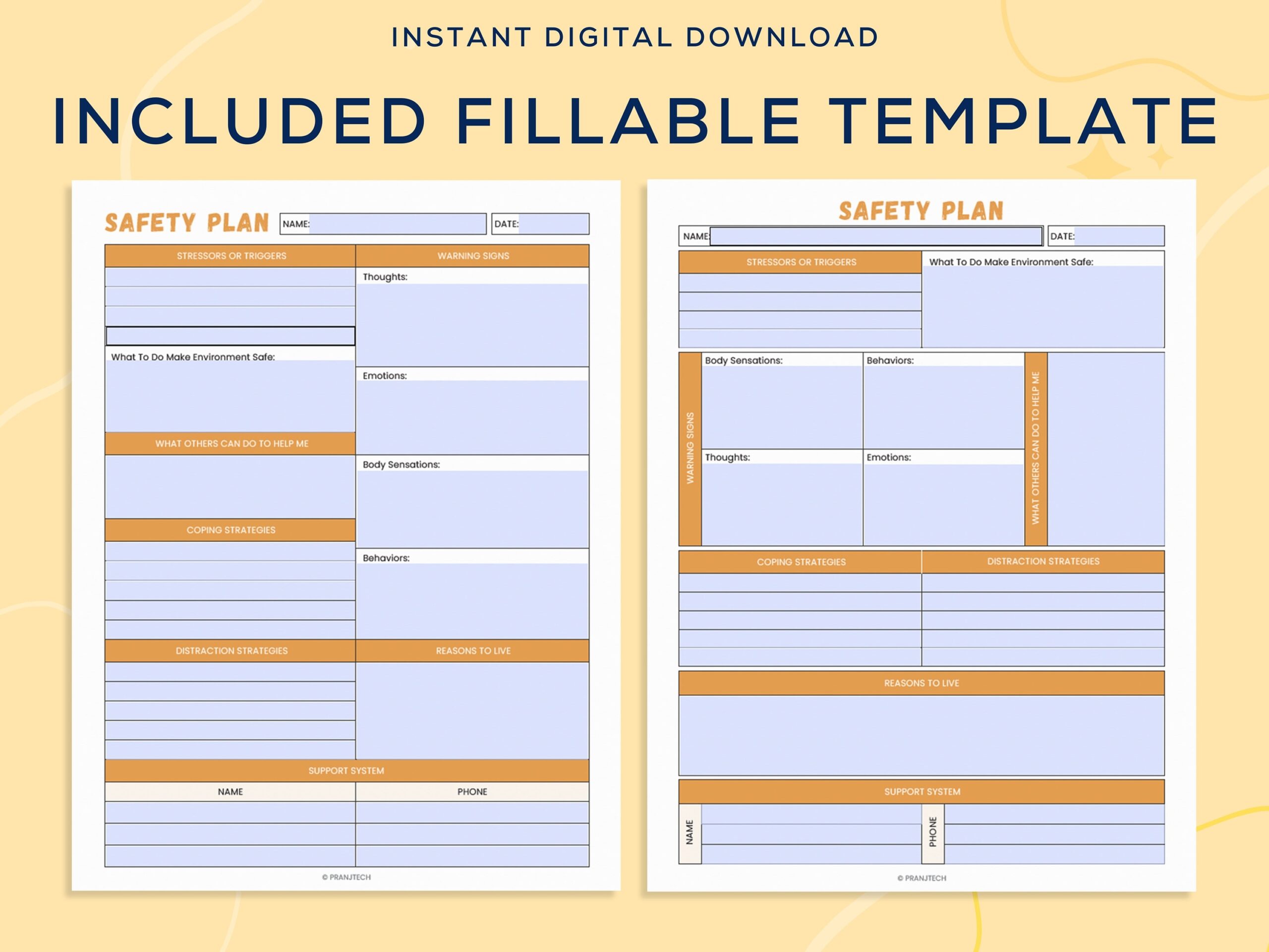 Printable Safety Plan Therapy Aid Coping Skills School 