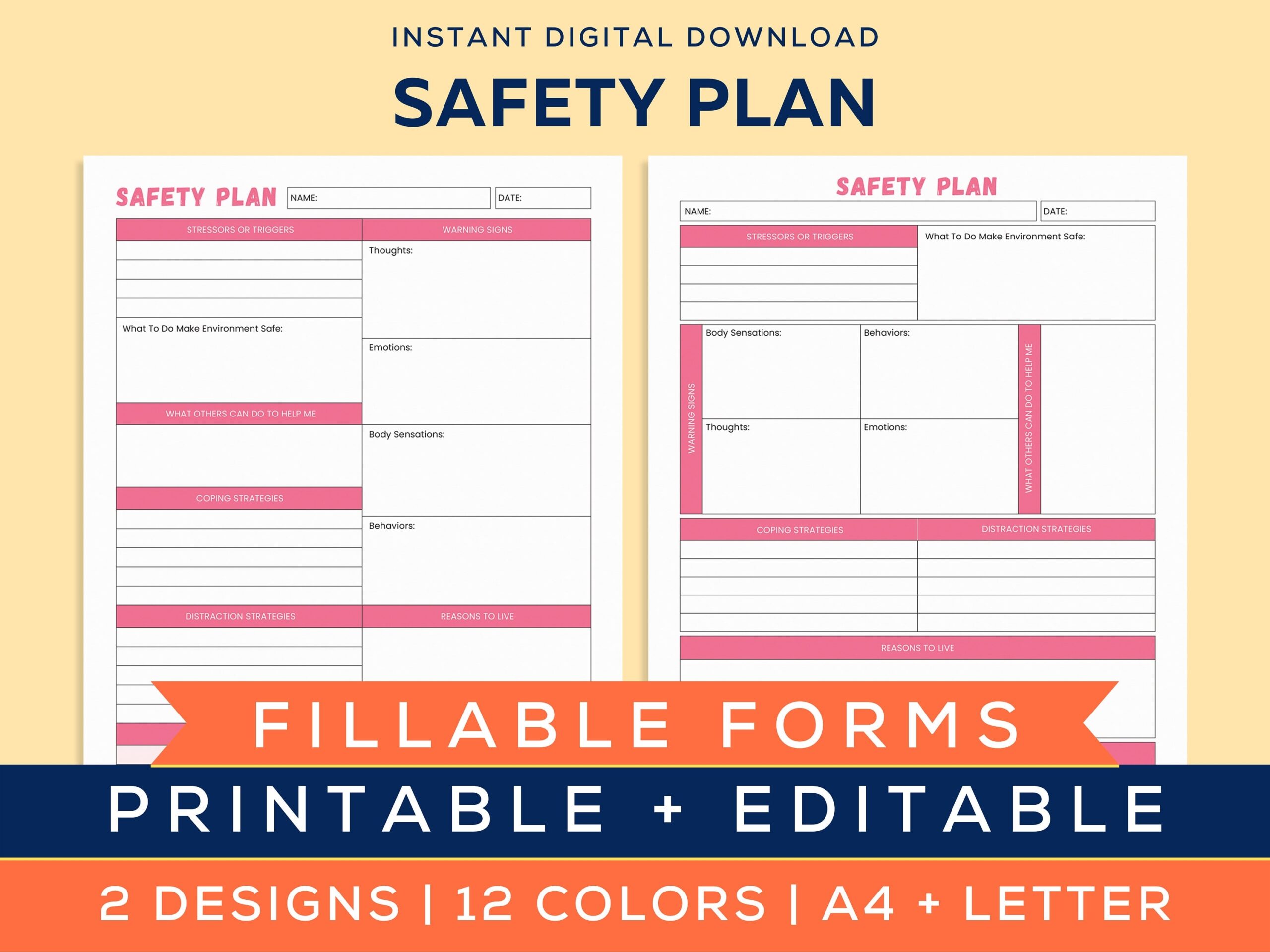 Printable Safety Plan Therapy Aid Coping Skills School 