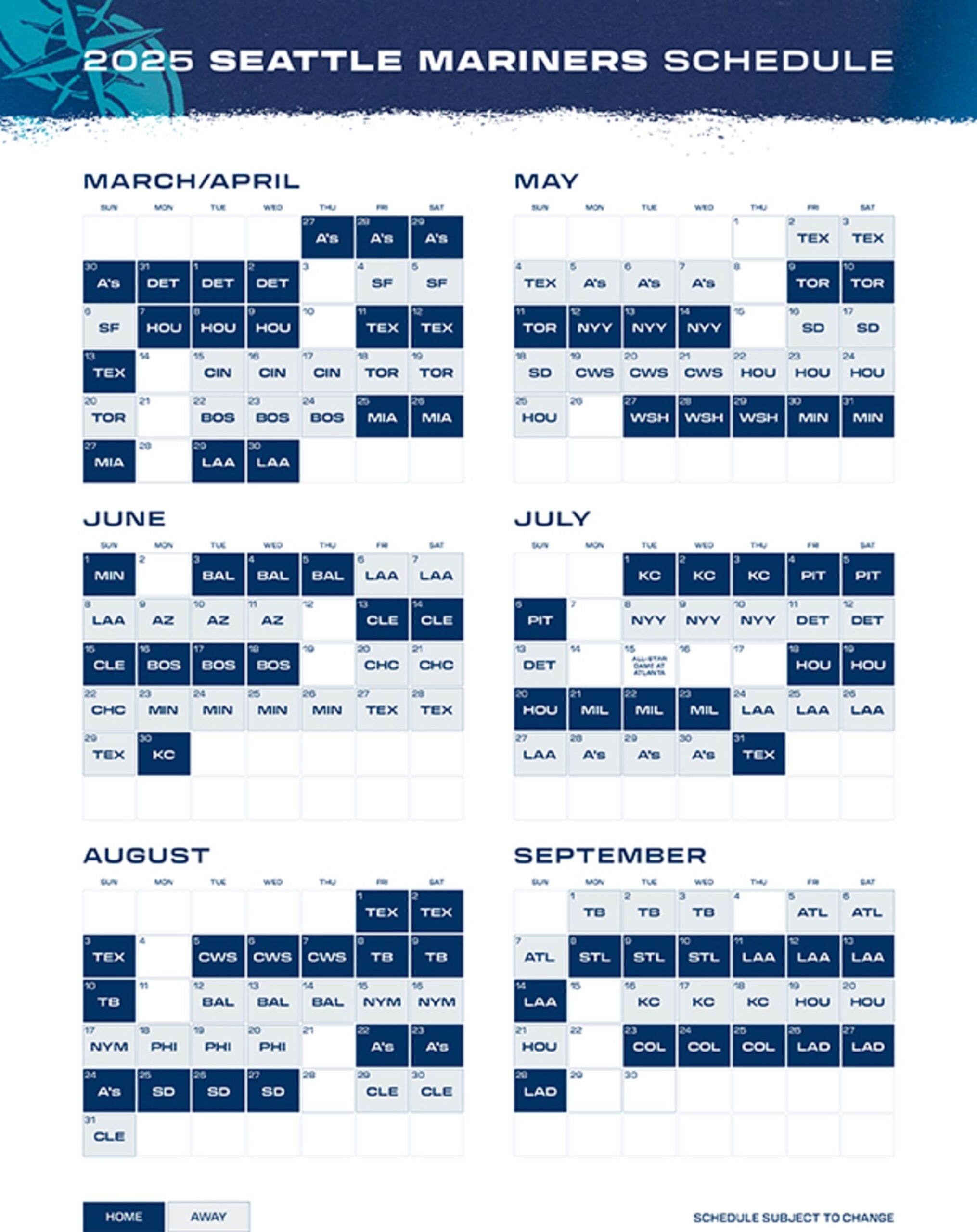 Printable Schedule Seattle Mariners