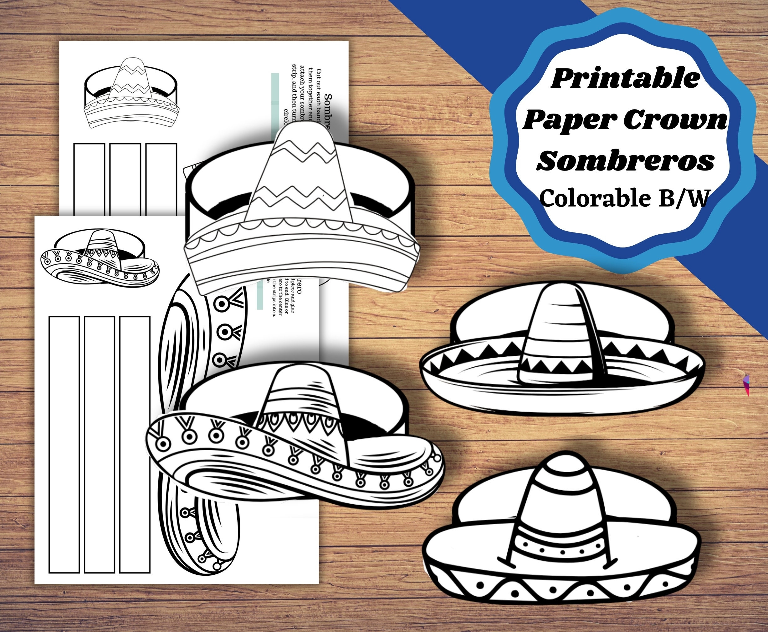 Printable Sombrero Paper Crowns Cinco De Mayo Craft Sombrero Hat 