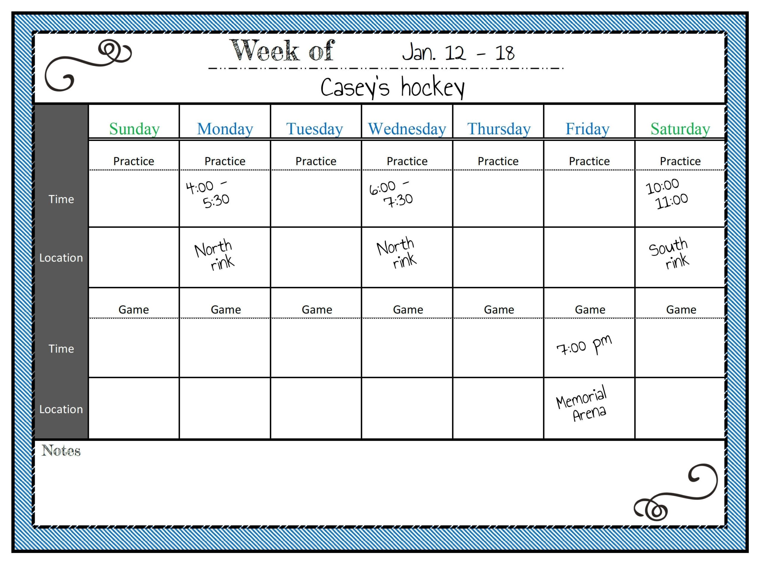 Printable Sports Schedule Etsy