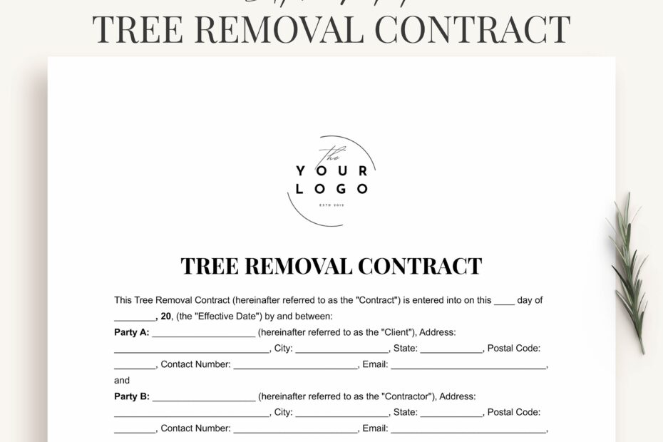 Printable Tree Removal Contract Template Word Customizable PDF Agreement For Tree Removal Etsy UK