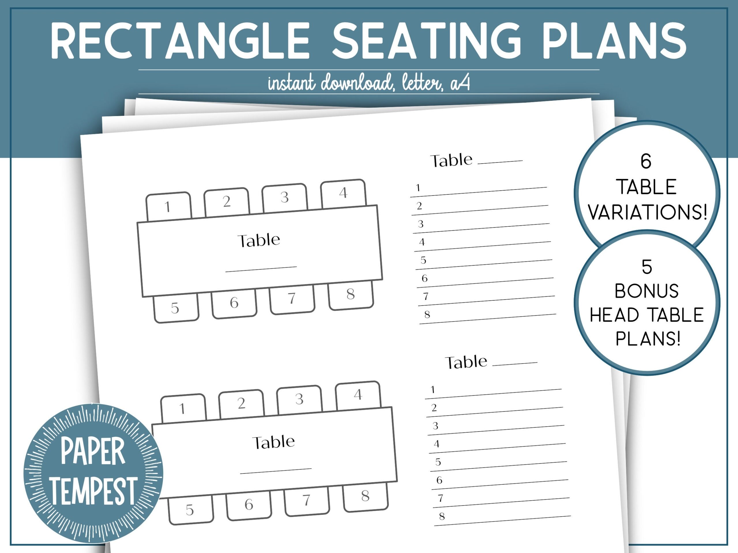 Printable Wedding Seating Chart Template Rectangular Table 