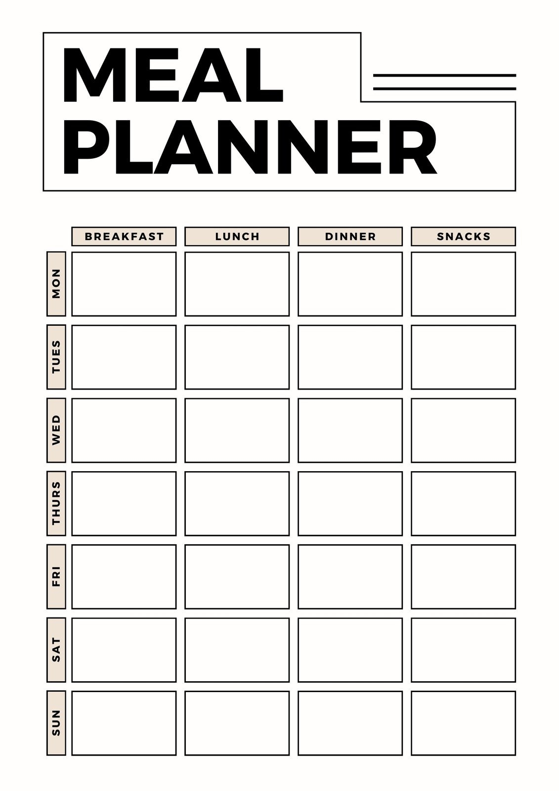 meal plan blank template
